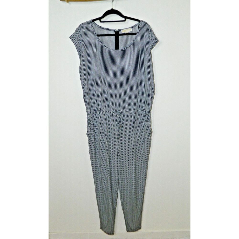 Michael Kors Jumpsuit Size 2X Black‎ White Checkered Drawstring Waist Pockets